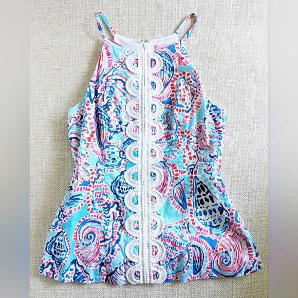 Lilly Pulitzer ANNABELLE Halter Top SHELL ME ABOUT IT Multi Blue White Lace 2 - Picture 8 of 8